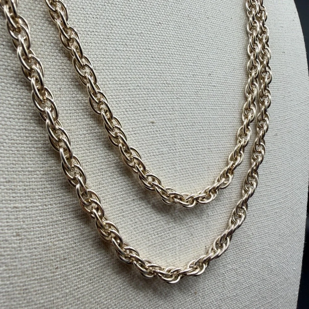 Silver Tone Long Twisted Rope Chain Necklace Layering Statement Costume Jewelry